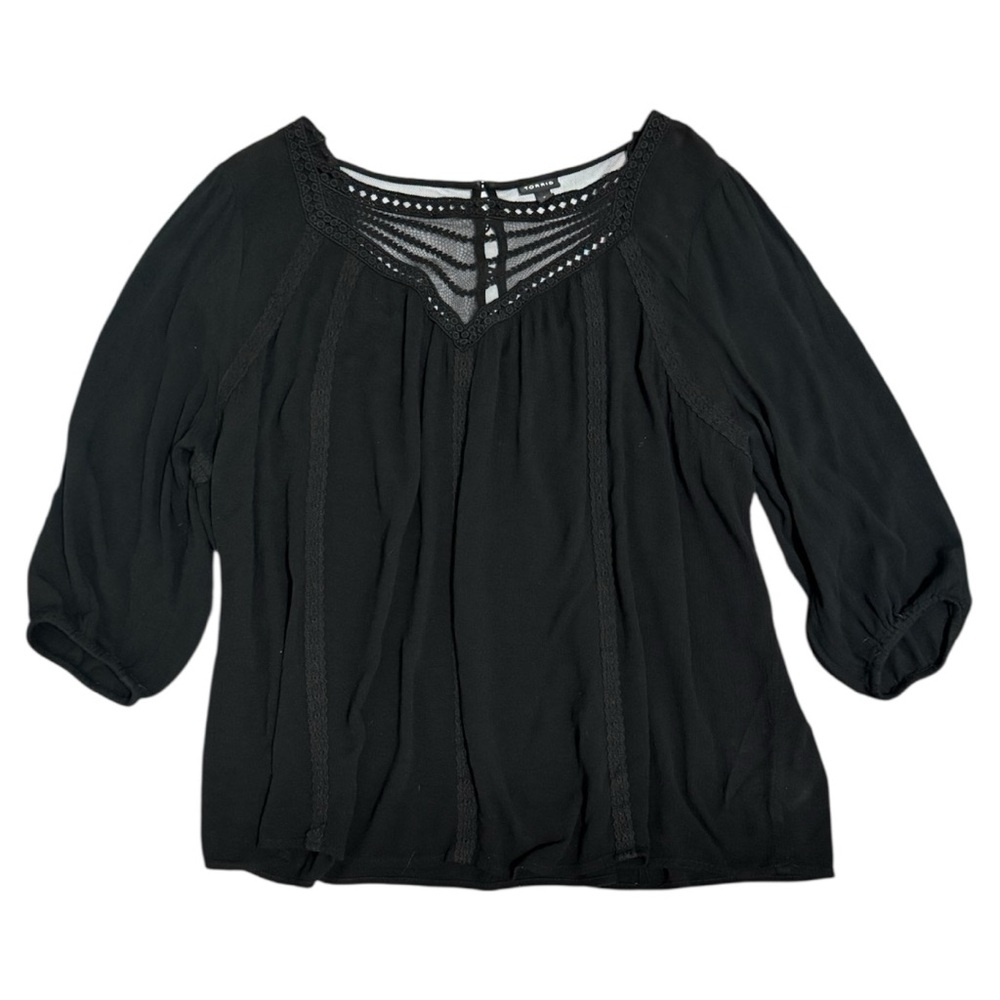 Torrid Gauze Embroidered And Crochet Trim Top Black Size 2